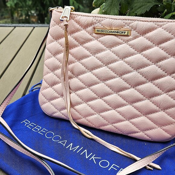 REBECCA MINKOFF - 100% leather quilted crossbody Love Kerry bag (quartz pink)) - Picture 9 of 11